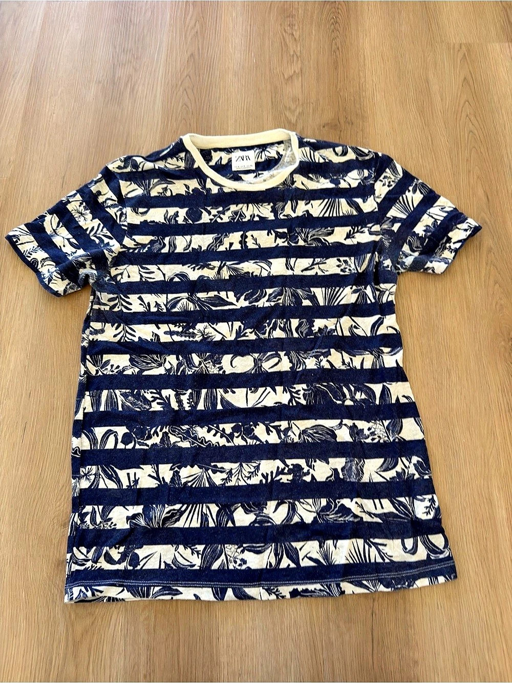 Zara Striped Short Sleeve Tee in Blue & Cream